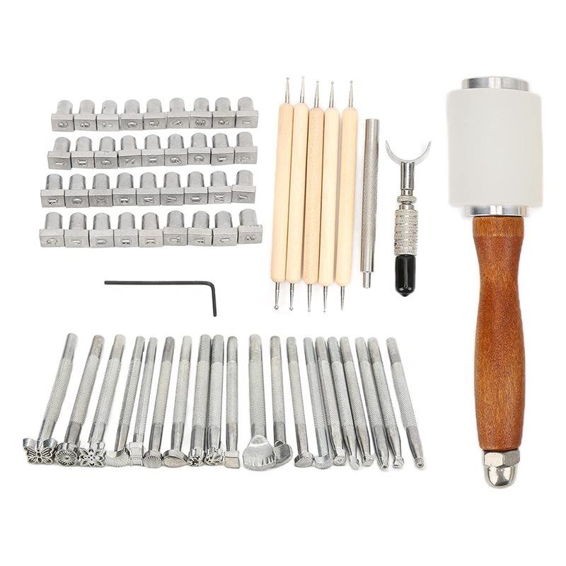 2025 Trend Zinc Alloy And Beech Wood Crafting Tool Set- Leather For DIY Projects Includes 21 Patterns Featuring Letters And Numb