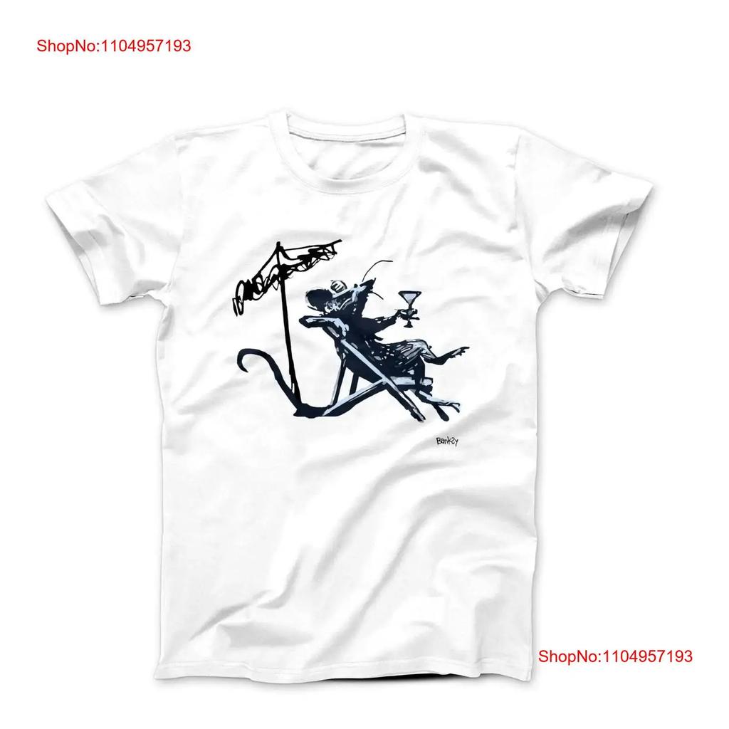 Banksy Cocktail In Spiaggia Ratto 2003 Street Art Maglietta vintage Lavata Leggermente Top Per L'Uso Quotidiano Unisex Morbida Comoda