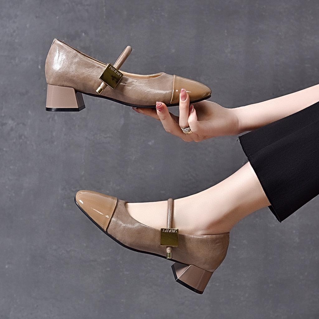 Mary Jane Shoes Women's Spring and Summer New Shallow Mouth Medium Heel Single Shoes Niche Personality Small Fresh Women