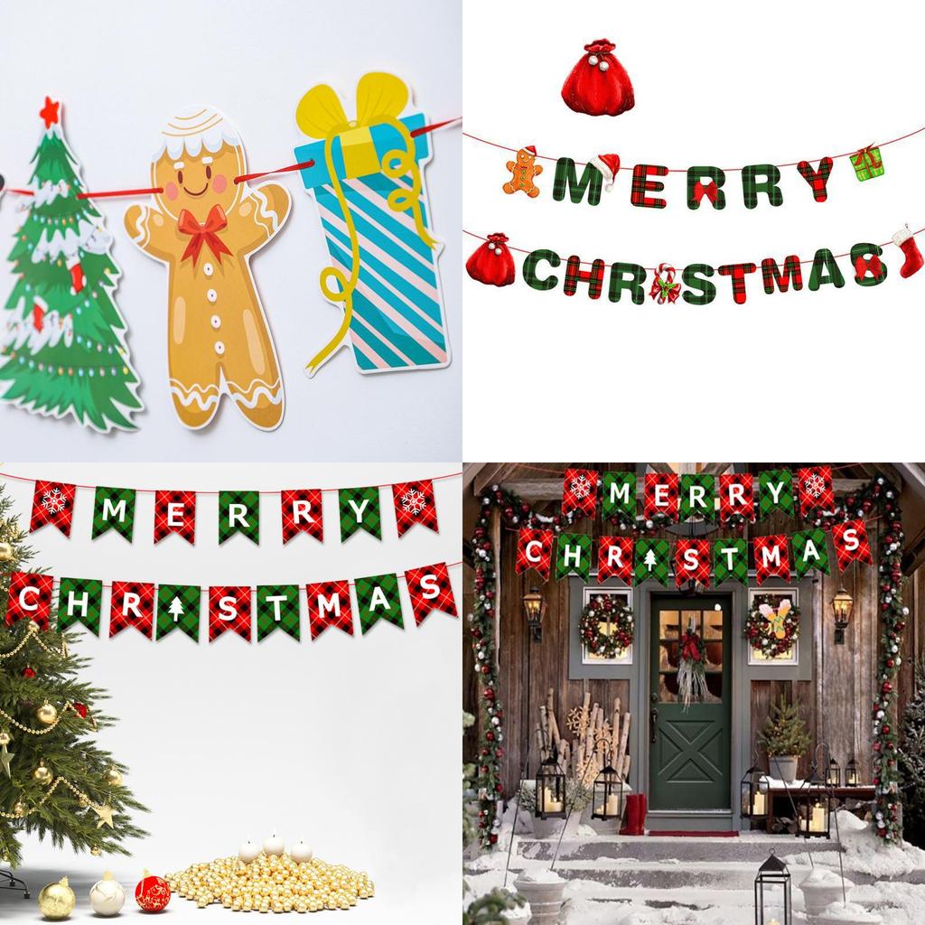 Colorful Christmas Banner Flag Decor Featuring Santa And Elk For Festive Home Ornaments