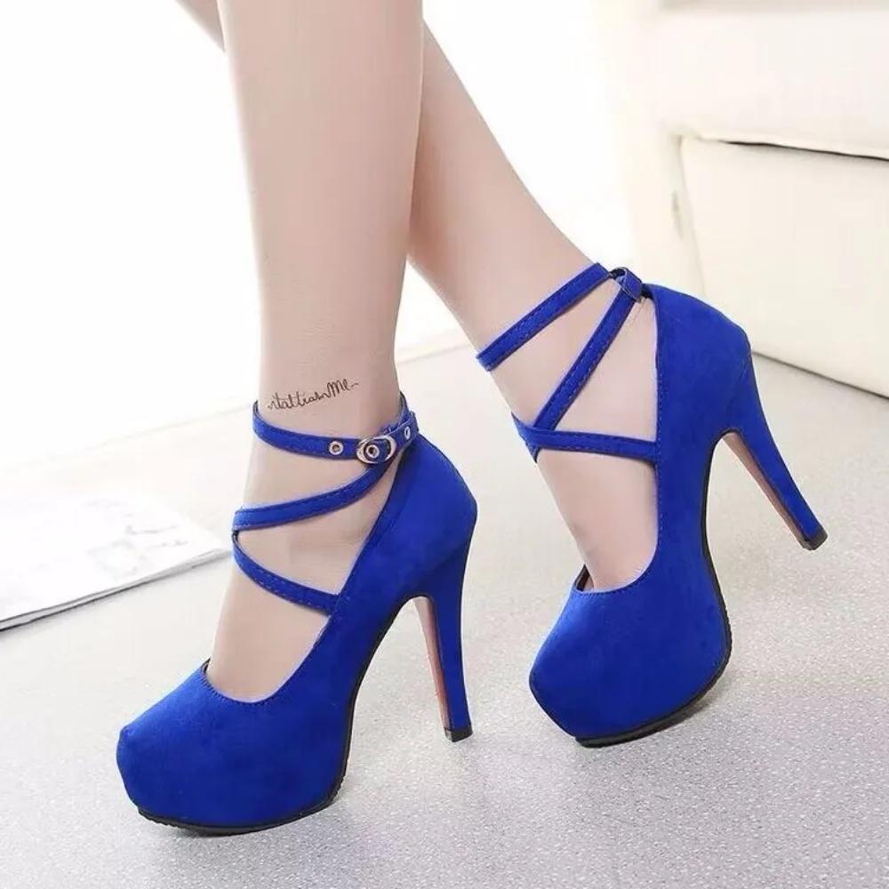 High Heels Women New Round Toe Platform Women's Pumps Buckle Strap Sexy Stiletto High Women Shoes Zapatos De Mujer