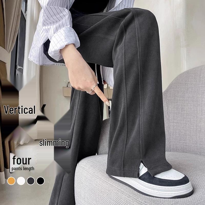 

Plus Size High Waist Wide Leg Slit Pants for Women - Slimming, Floor-Length, Sports Casual Style for Spring/Autumn. S