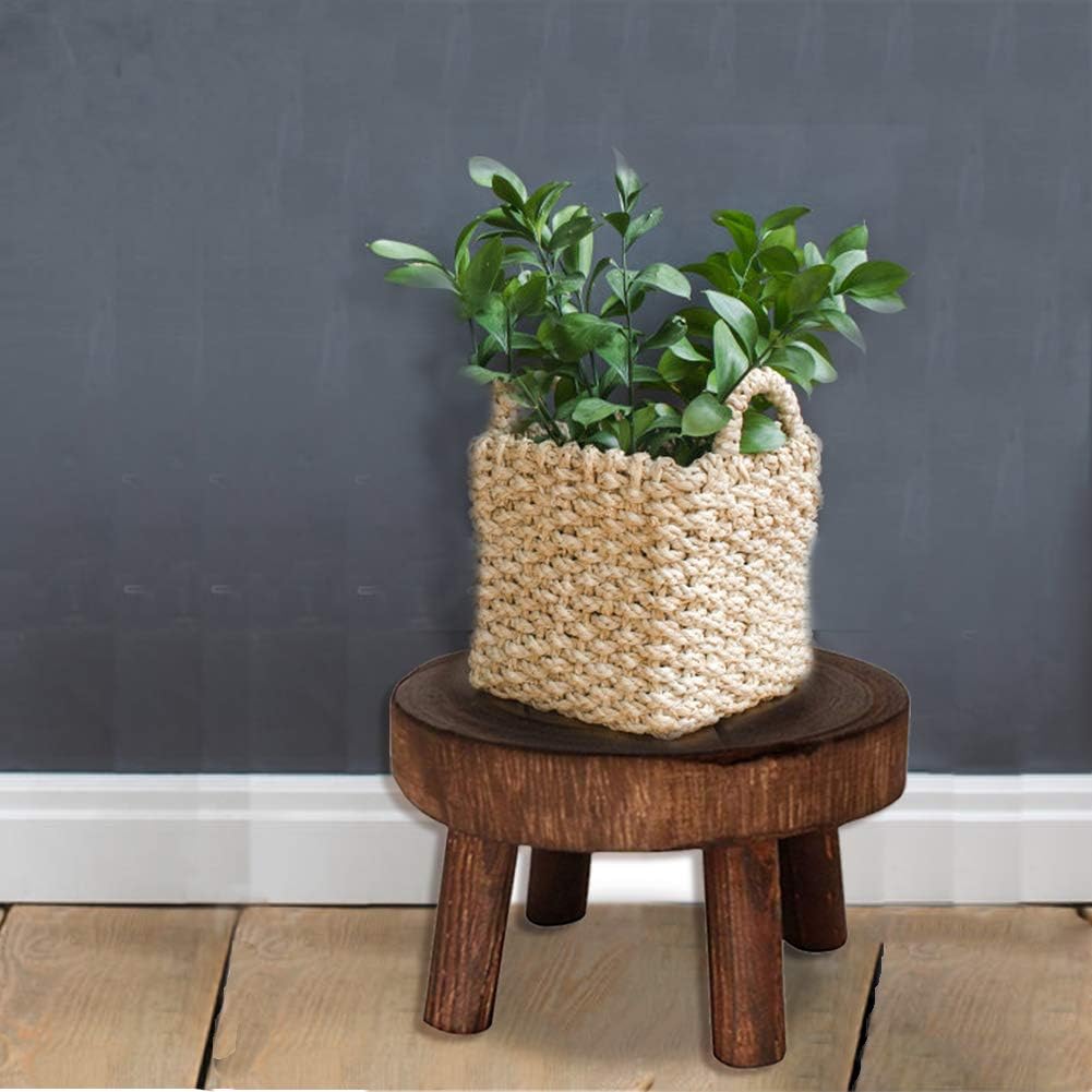 Mini Wooden Stool Display Stand, Flower Pot Stool Vintage Wood Grain Wooden Plant Stand for Indoor Outdoor Office Dining RoomDecor (A,S)