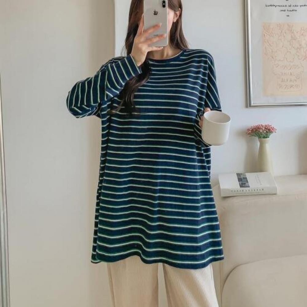 New Arrivals Open Run Women Oversized Long Sleeve STripe T shirT