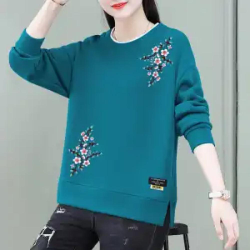 Jaro Podzim Kulatý Výstřih Dámské Oblečení Pulovr Lucernový Dlouhý Rukáv Mikiny Ležérní Elegantní Kancelářská Dáma Rostlinné Květiny Topy
