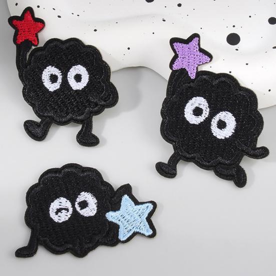 baizihuahu 6 Pcs Cartoon Embroidered Patches, Iron on Sew Decorative Appliques, Cute Black Ball Patches for Clothes Bags Hats Repairing Holes