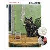 5D Pearl Painting Kit Framed with Black Cat Smoking Design Sparkling Bead Art Canvas DIY Relaxing Craft for Wall Decor Gift Home Artwork