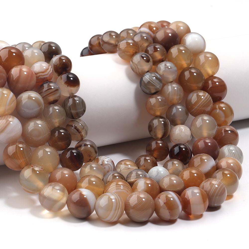 Natural Stone Beads Light Brown Stripe Agate Round Loose Bead For Jewelry Making DIY Bracelet Necklace Accessories 4/6/8/10/12mm