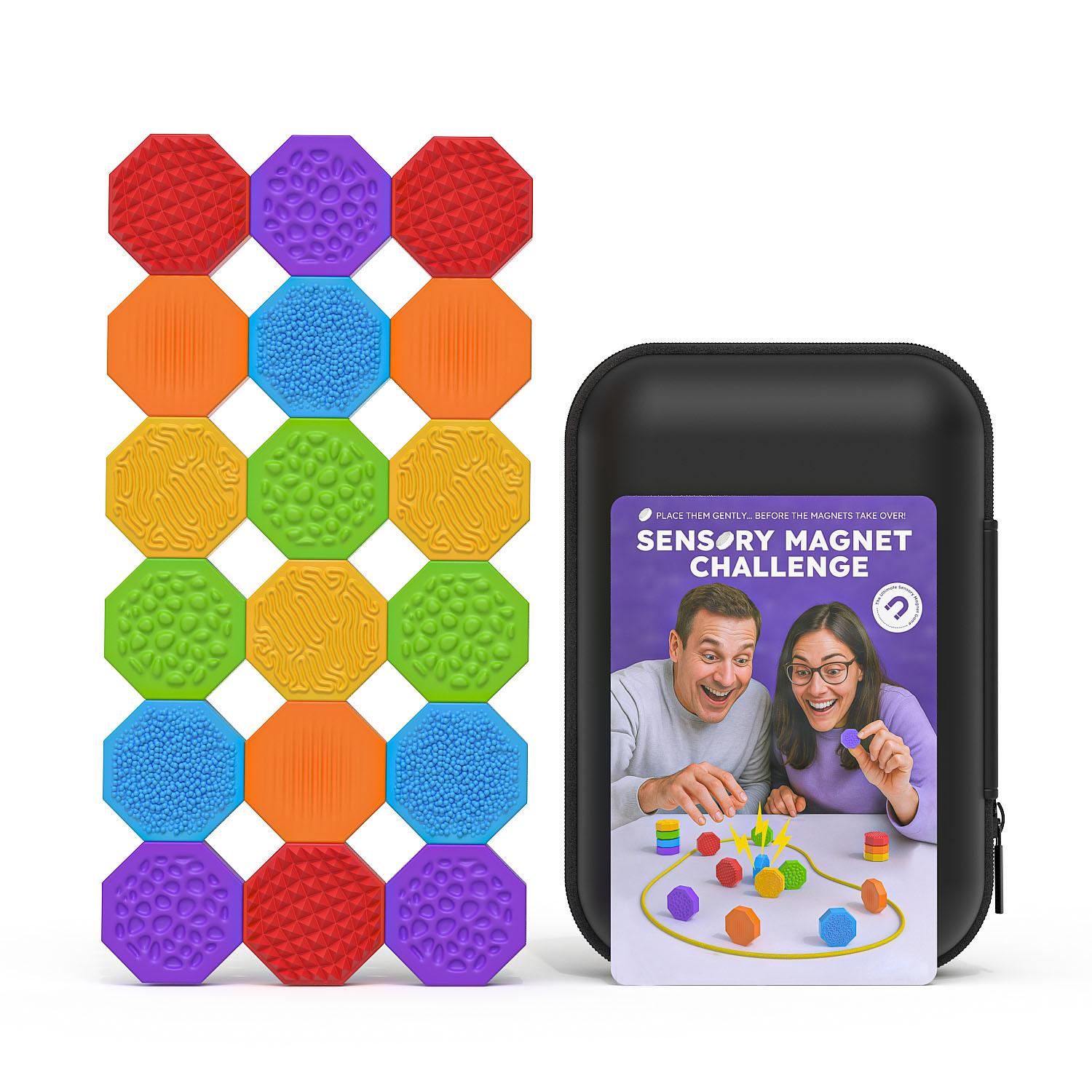 

Sensory Magnet Challenge – 18-Piece Strategy Game for Adults & Teens, 6 Textures for Focus & Stress Relief, Silicone Fidget Toy