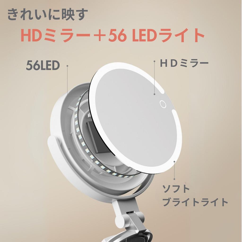 PRIDEMII Magnifying LED Bath Mirror with Lithium Battery for Power Easy Continuously Adjustable 3 Light Bathroom Mirror Double-Sided Built-in