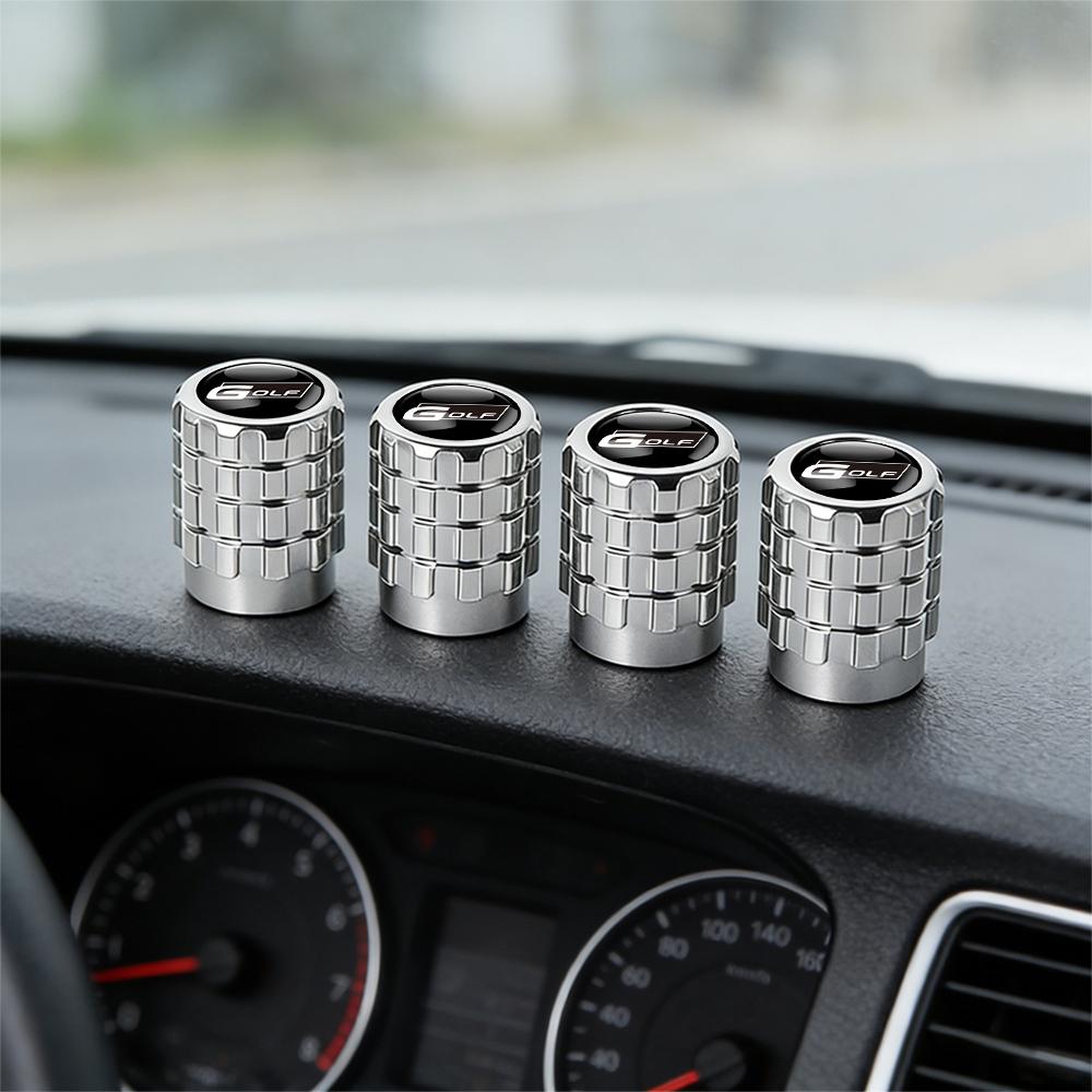 4PC Aluminium Car Tire Valve Stems Cap Gear-Shaped-Valve For Volkswagen TSI TDI R32 MK4 GTI Golf Polo Tiguan Passat Jetta Touran