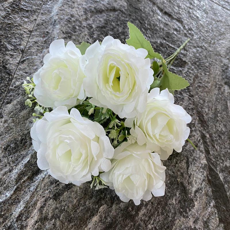 Bouquet Silk Bridal 5branch Artificial Flowers Weddings Decor Photography Props