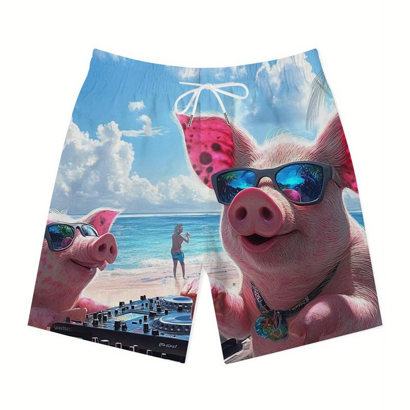 Summer 3D Funny Pig Pattern Print Shorts Fashionable Casual Beach Hawaii Men's Shorts