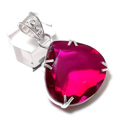 Natural Pink Rubillite Gemstone Handmade 925 Sterling Silver Pendant 1.77" P9p80