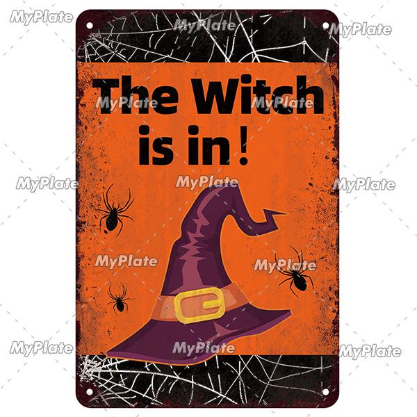[MyPlate] Halloween Metal Sign Vintage Tin Sign Cafe Bar Decorative Plaque Home Decor Party Wall Sticker Witch Poster Gift