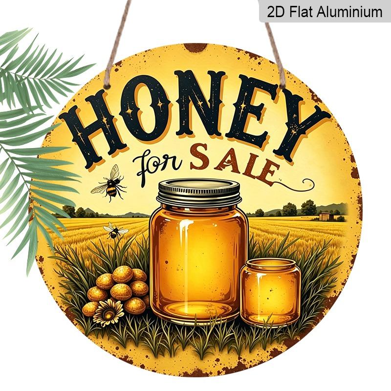 

2D Flat, Vintage-style Premium Aluminum Wall Covering, Available in Various Sizes, Decorated with Bee and Honey Jar Patterns. Suitable for Indoor and 20*20cm
