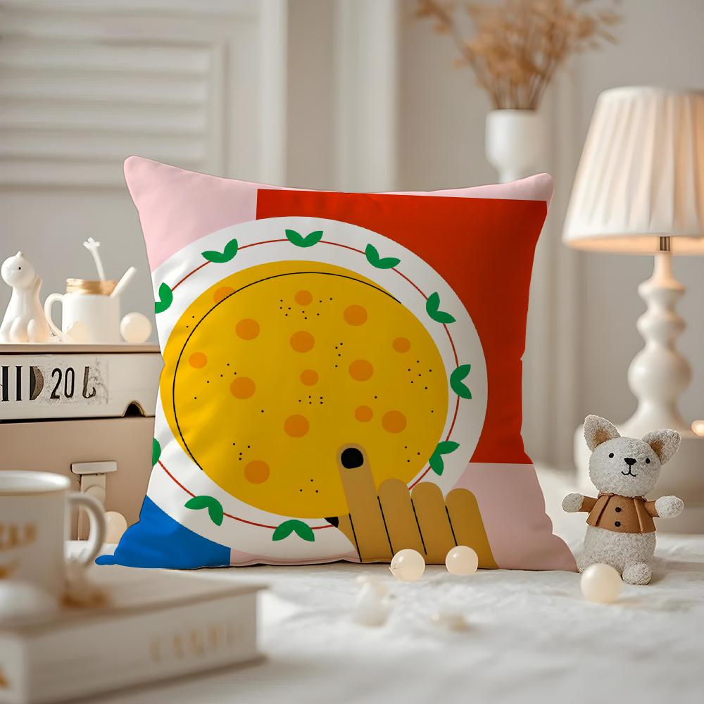 Food Illustration Cushion Cover Anti-dustmite Pillowcase Invisible Zipper Silky Short Plush Sofa Cushion Cover