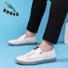 2025 new men's sandals business hollow punching men's shoes soft sole hole dad leather shoes