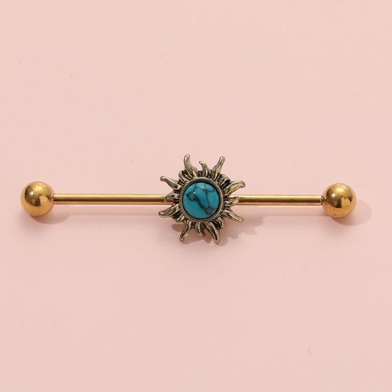 Stainless Steel Long Ear Bridge Piercing Jewelry With Small Gold Snake Bee Double Holes