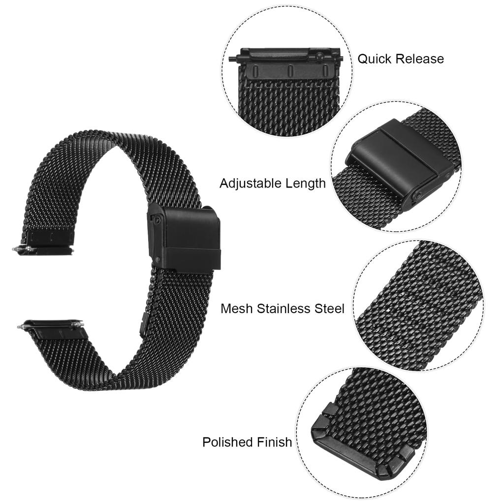Uxcell 316L Stainless Steel Mesh Watch Band, 19mm Quick Release Adjustable Metal Watch Strap for Men and Women, Black