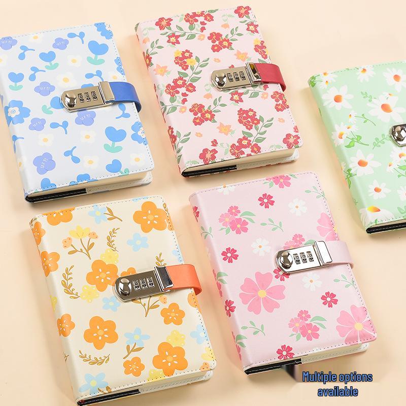 Floral Password Notebook: Leather Lock Diary for Students, Gift-Ready Lined Journal