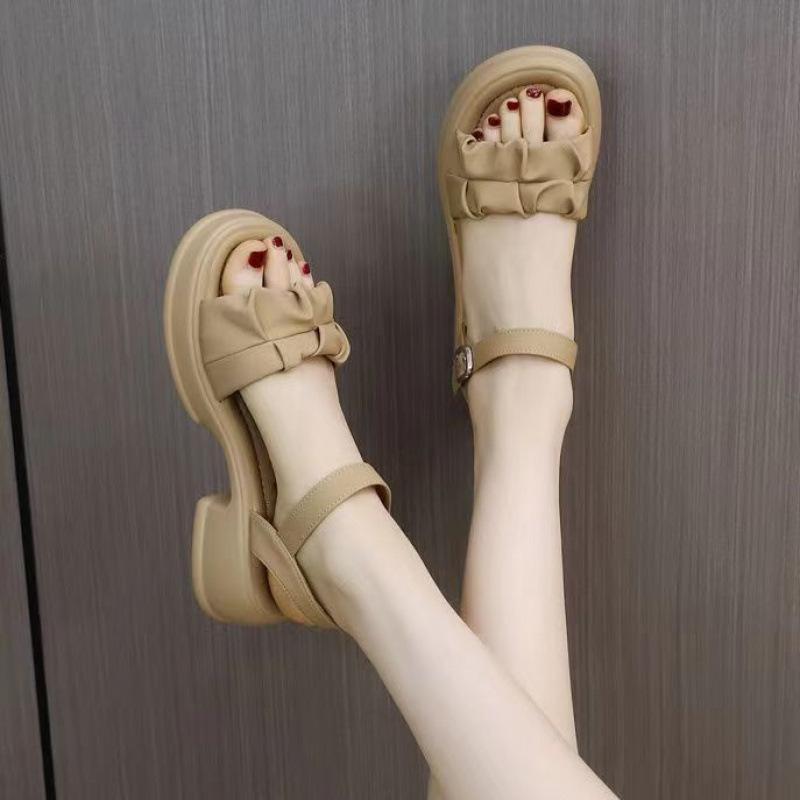 

Босоножки на платформе с небольшим увеличением высоты, женская летняя обувь 2025, новый сказочный стиль, повседневные, универсальные, на толстом каблуке, пляжная обувь 40 хаки