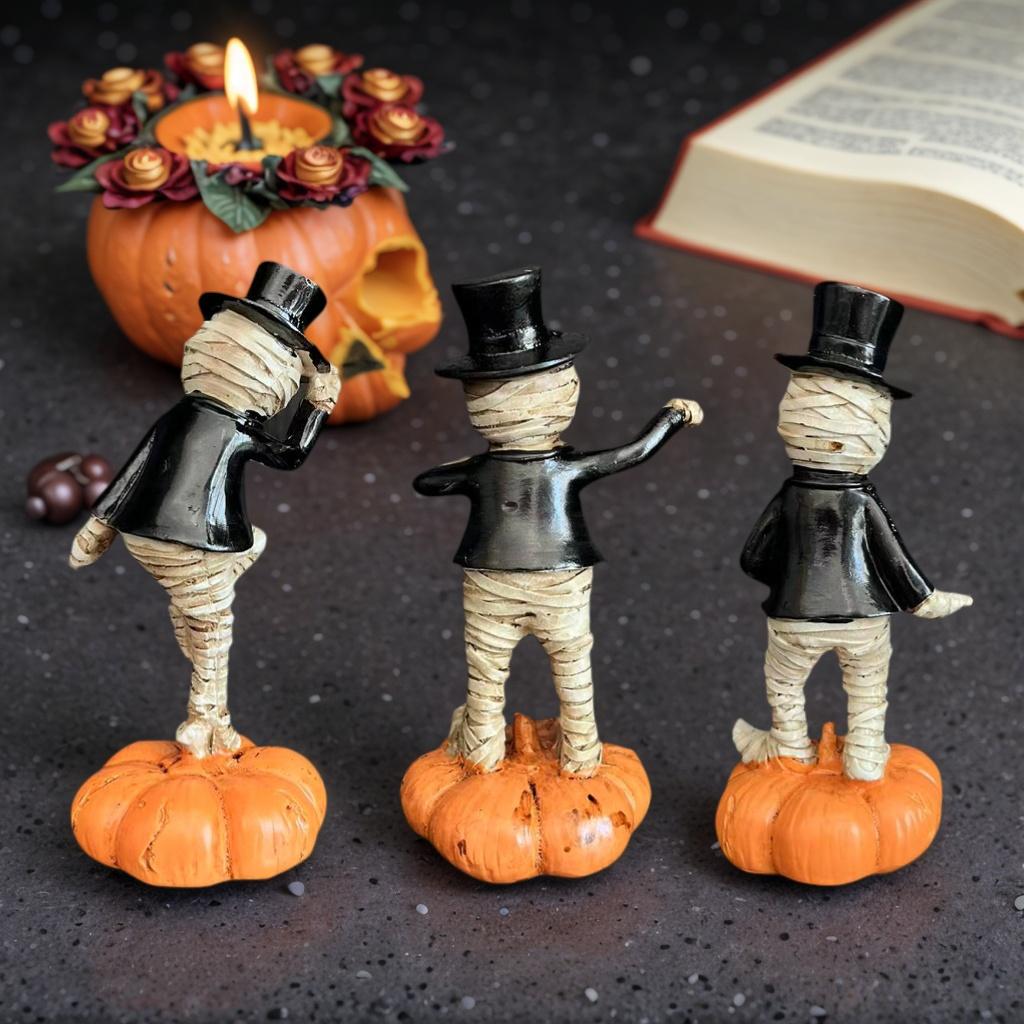 1 Piece Suitable for Halloween Pumpkin Base Mummy Figurine, Quirky Desktop Decoration, Resin Craft Small Statue