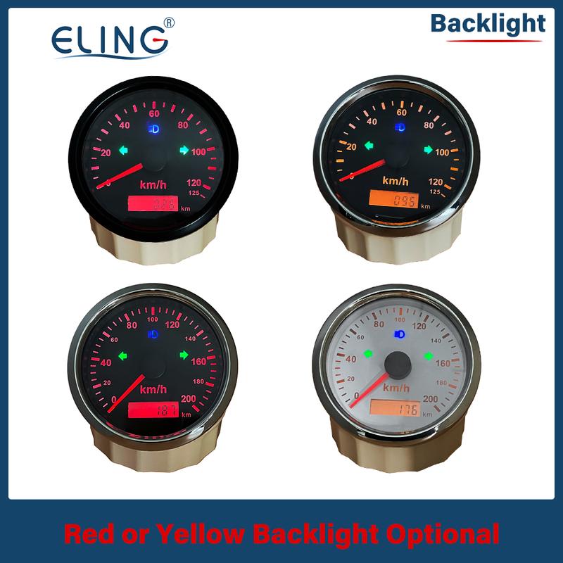 ELING 85mm GPS Speedometer 0-125MPH 0-160MPH 0-200MPH Odometer Left Right High Beam with Red Yellow Backlight for Auto Truck RV