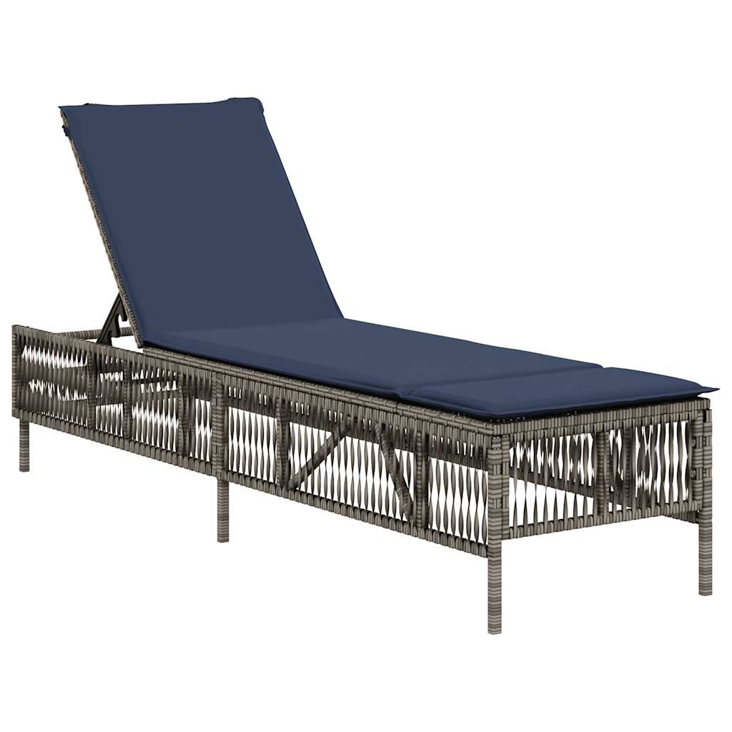 Sun Lounger with Cushion Gray Poly Rattan