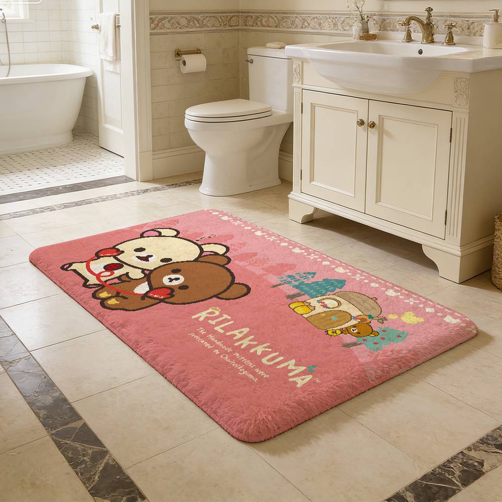 Kawaii Rilakkuma Bear Door Mat Nordic Style Bedroom Living Room Doormat Home Balcony Anti-Slip Alfombra
