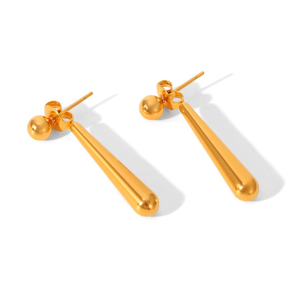 Simple Long Drop Titanium Steel Earrings Versatile Gold Bead Stud Earring Jewelry