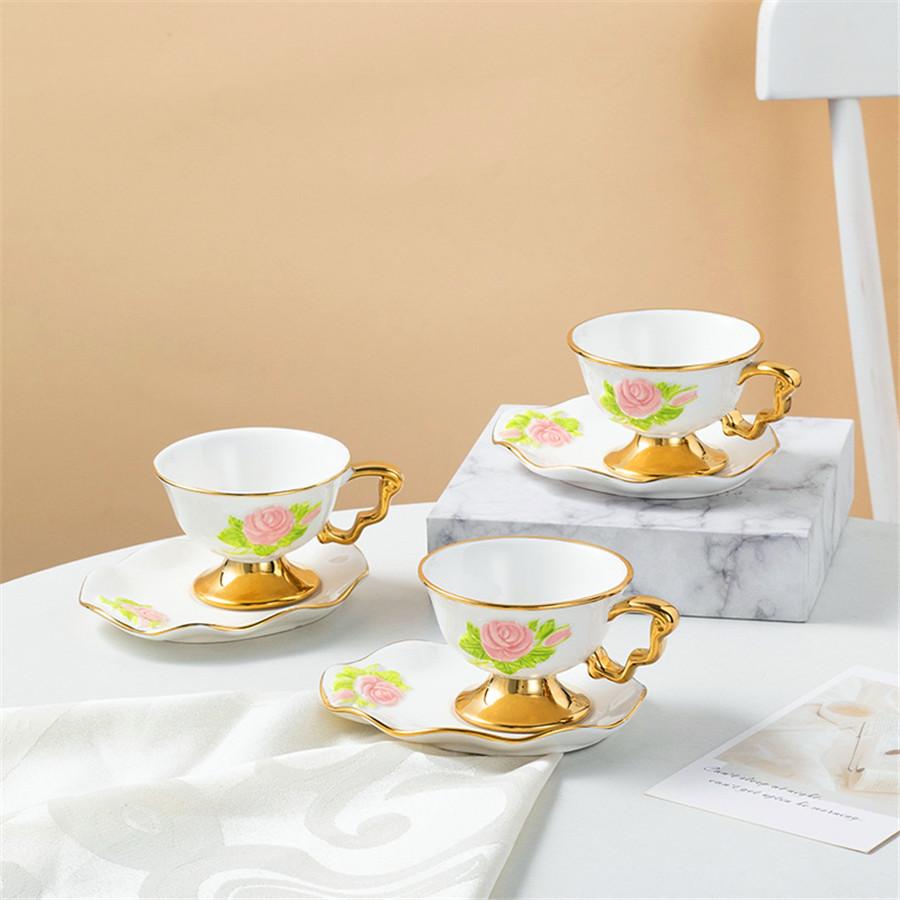Ceramic Coffee Cup And Saucer Set Afternoon Tea Coffee Cup Household Coffee Cup And Saucer Creative Hand Color Relief Coffee Cup And Saucer
