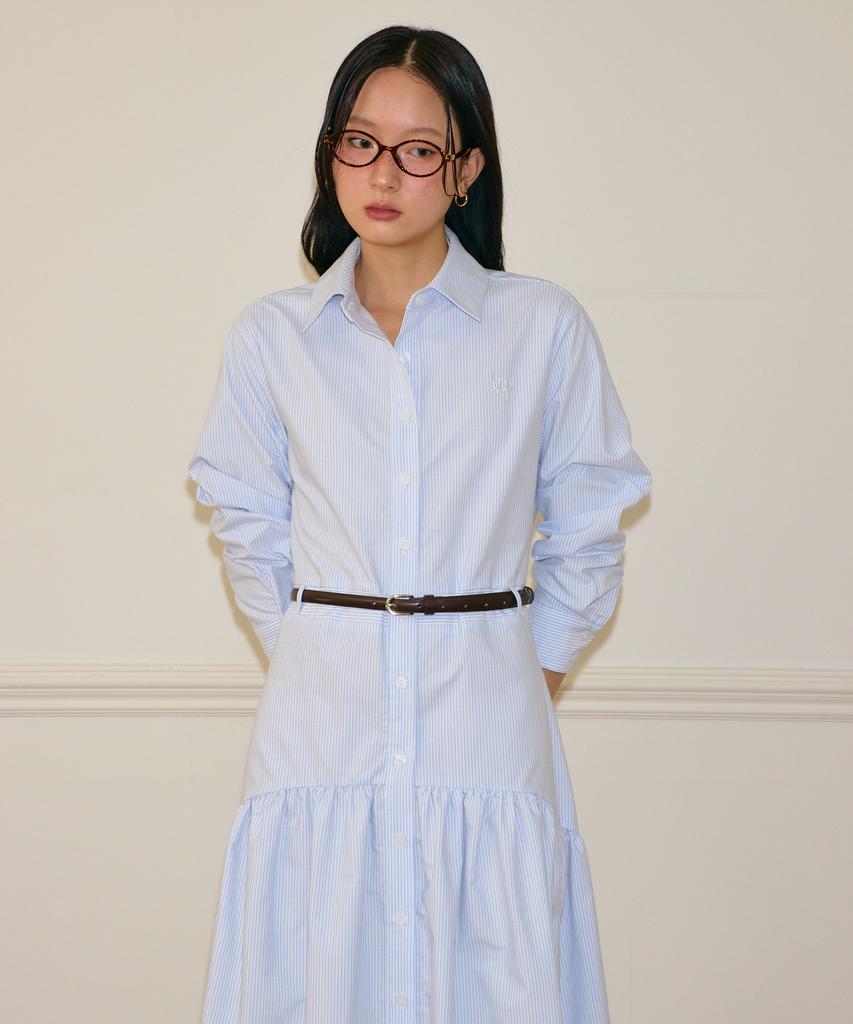 Salon De Yon Flare Long Shirt Dress_ Blue Stripe