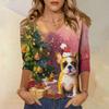 3/4 Sleeve Shirts For Women Print Christmas Tees Blouses Casual Plus Size Basic Tops Pullover