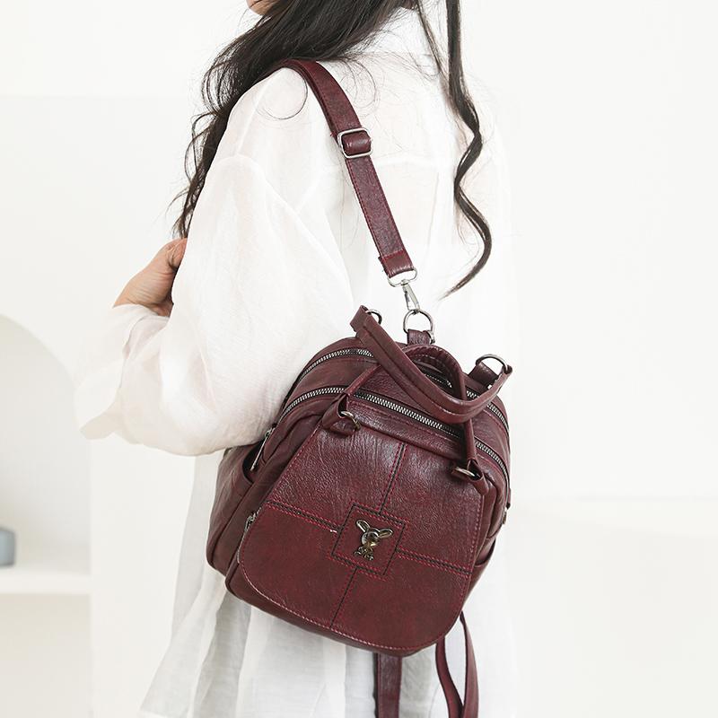 Multifunctional Shoulder Bag Women's Soft Leather Backpack Solid Color Shoulder Bag