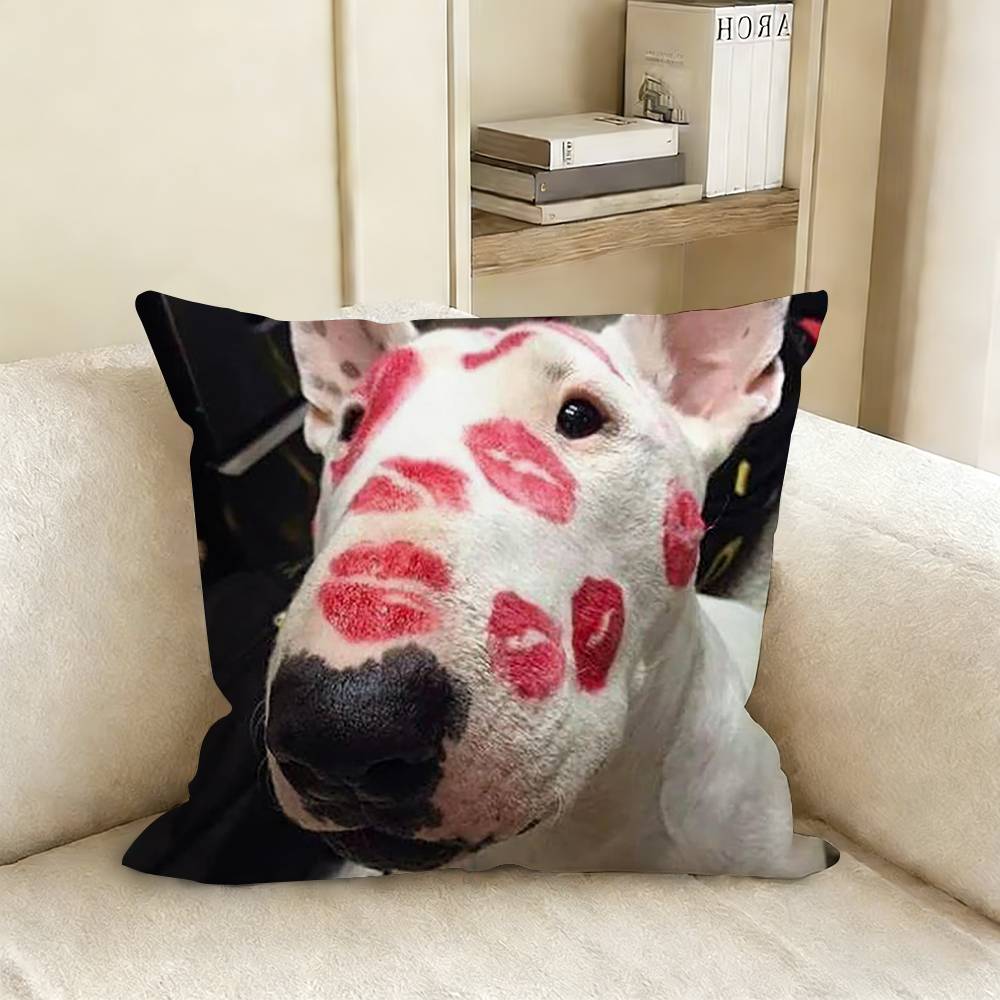 Funny Bull Terrier Dog Pillow Case Living Room Sofa Cushion Cover Suitable For Home Bedroom Room Decoration