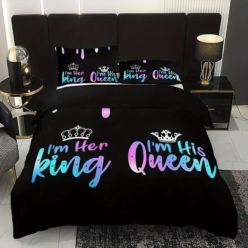3Pcs Crown Letter Duvet Cover Set (1 Duvet Cover + 2 Pillowcase Without Pillow Insert), Soft And Breathable