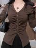Pure Desire V-Neck Button Long Sleeve Slim Fit Top - Women's Autumn Trendy Base Layer