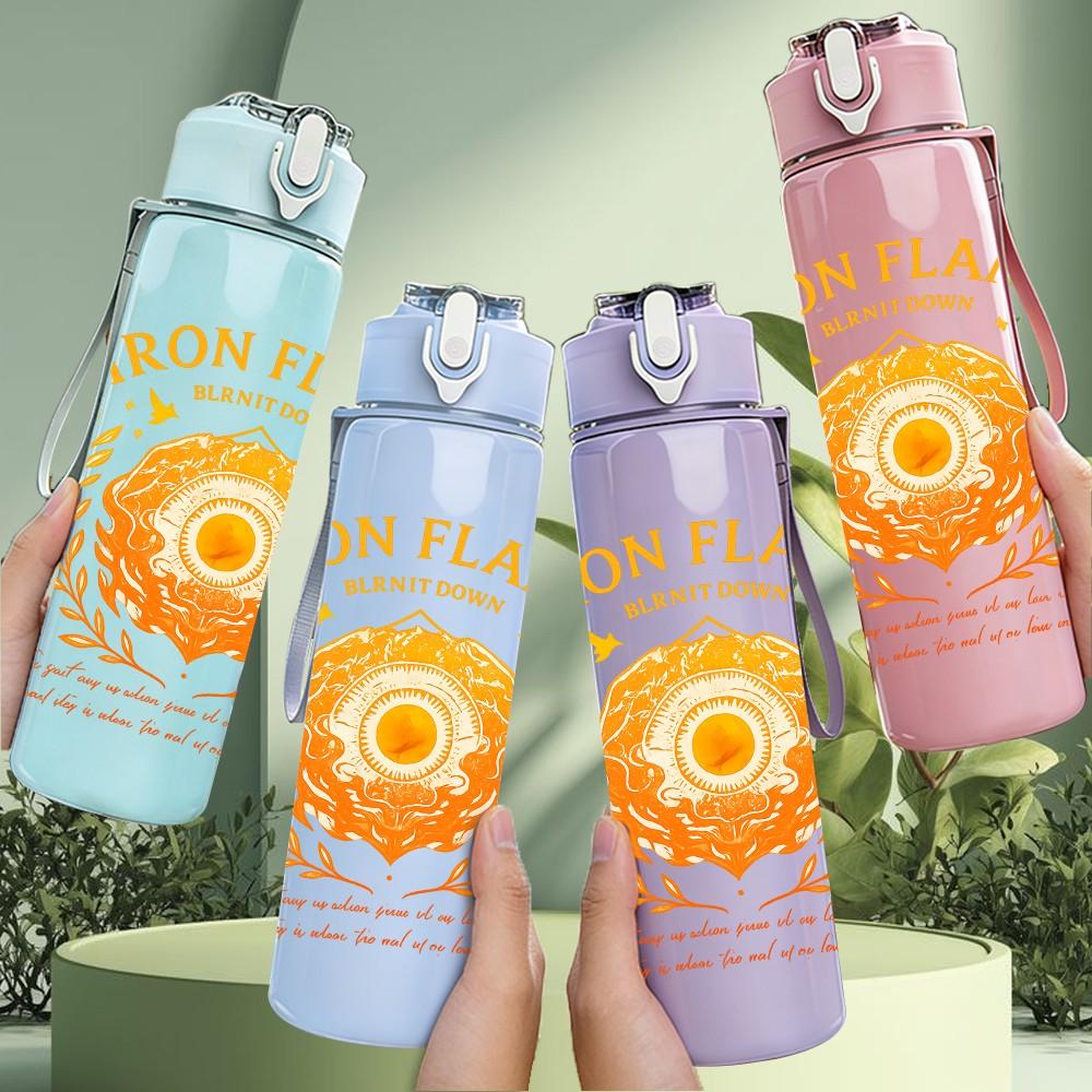 1PC Iron Flame Sunflower Art 750ml Color Plastic Sports Water Bottle Leakproof Flip Straw Lid Suitable for Sports Office Home Use