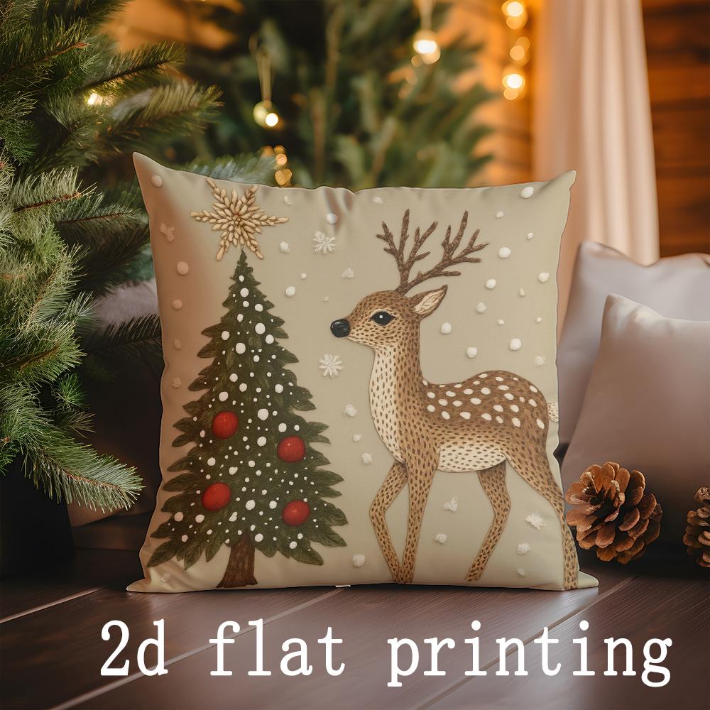 

1pcs/4pcs- Christmas-themed Decorative Cushion Covers with Festive Prints , Square Pillow Cover Cushion Cover 16x16Inch