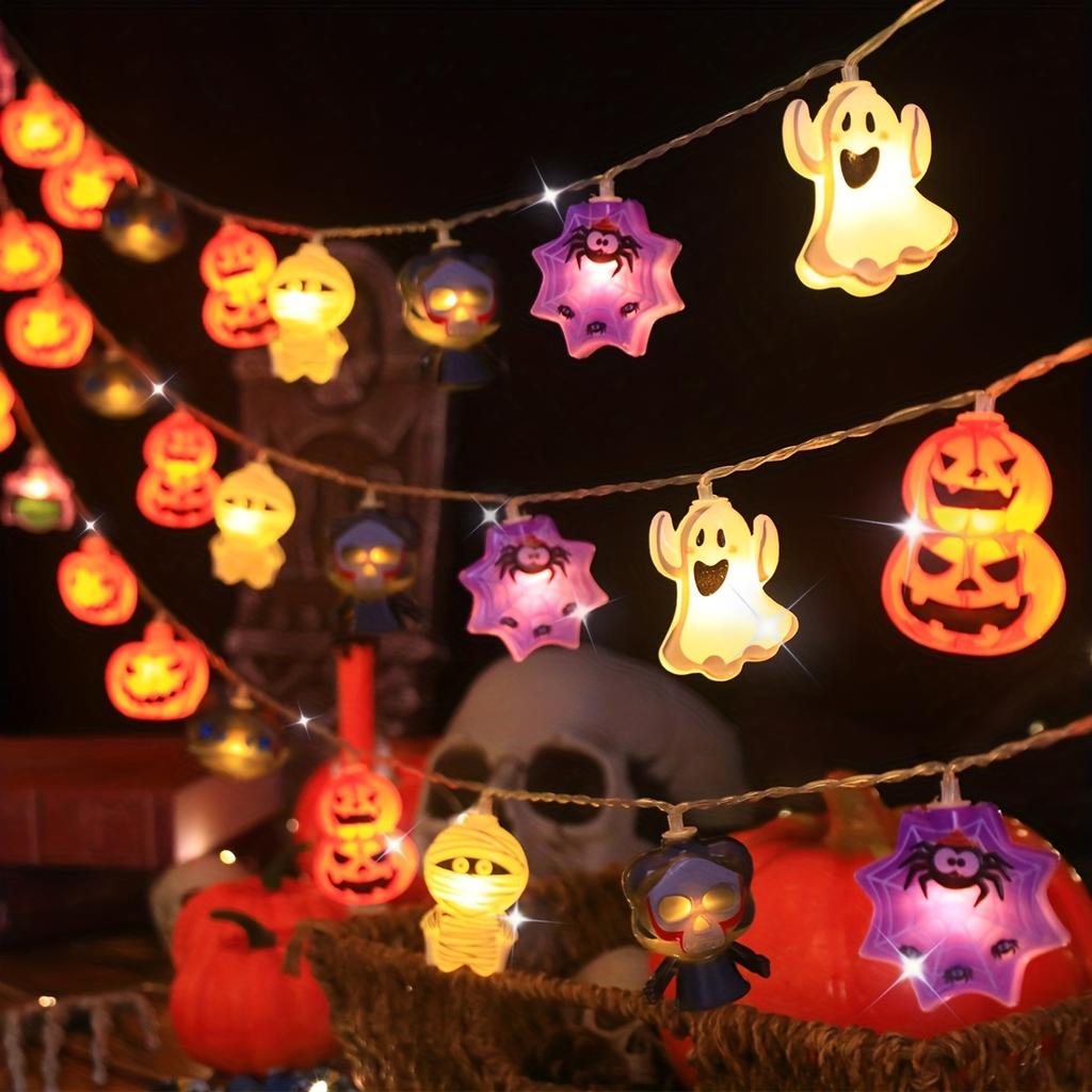 Halloween 6.56ft String Lights with Pumpkin, Ghost, Spider & Witch Designs,10 LEDs, Battery Operated for Outdoor, Garden, Yard, Decor Party