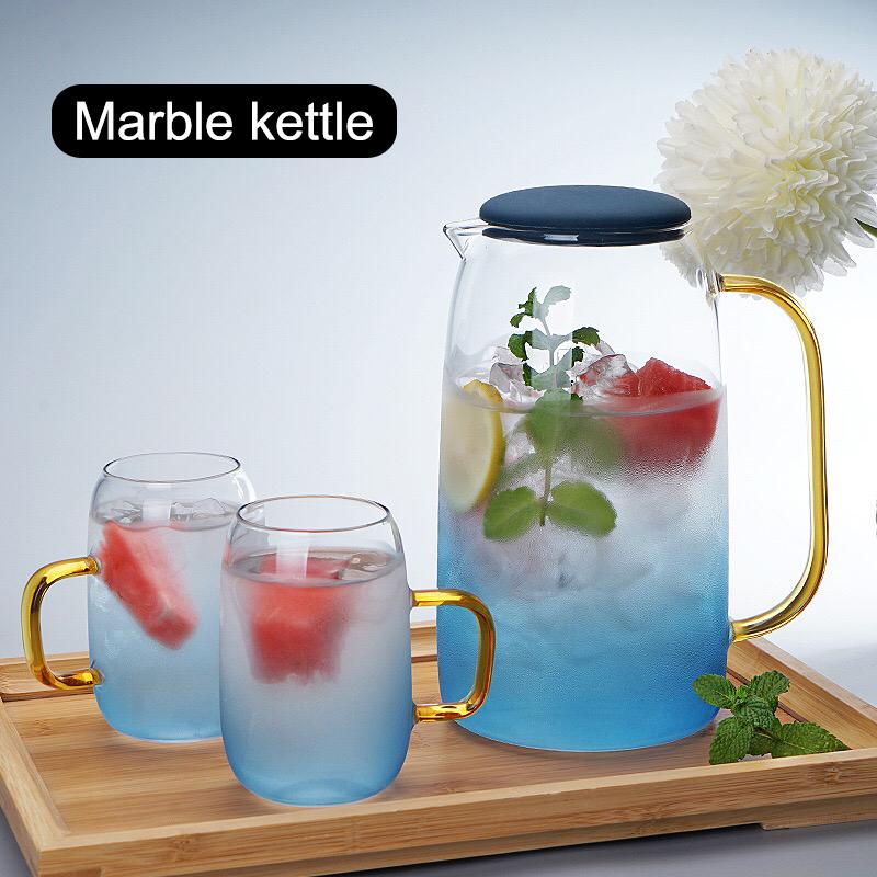 Cold Glass Water Bottle Jar Kettle Transparent Large Capacity Coffee Pot with Handle Gradient Color Marble Home Teapot Pitchers