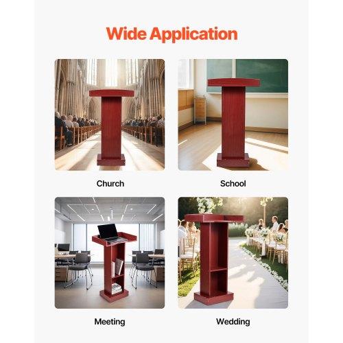 VEVOR Podium Stand, 1040 mm Wooden Lectern, Laptop Desk with Wide Reading Surface and Storage Shelf, Edge Stopper, Elegant Design, Flool-Standing