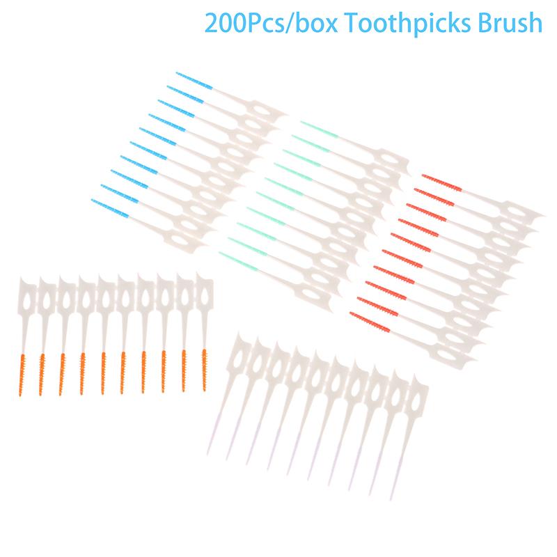 Interdental Silicone Brushes 200 Units Dental Toothpicks Brush Between Teeth With Thread Oral Cleaning Tools