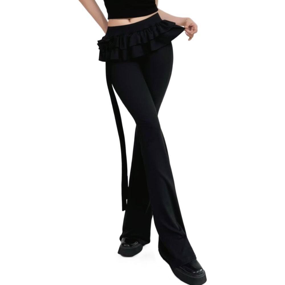 Y2k Apron Skirt Flared Pants Low Waist Bell-bottom Trousers Fashion Casual Pants for Women  Ladies