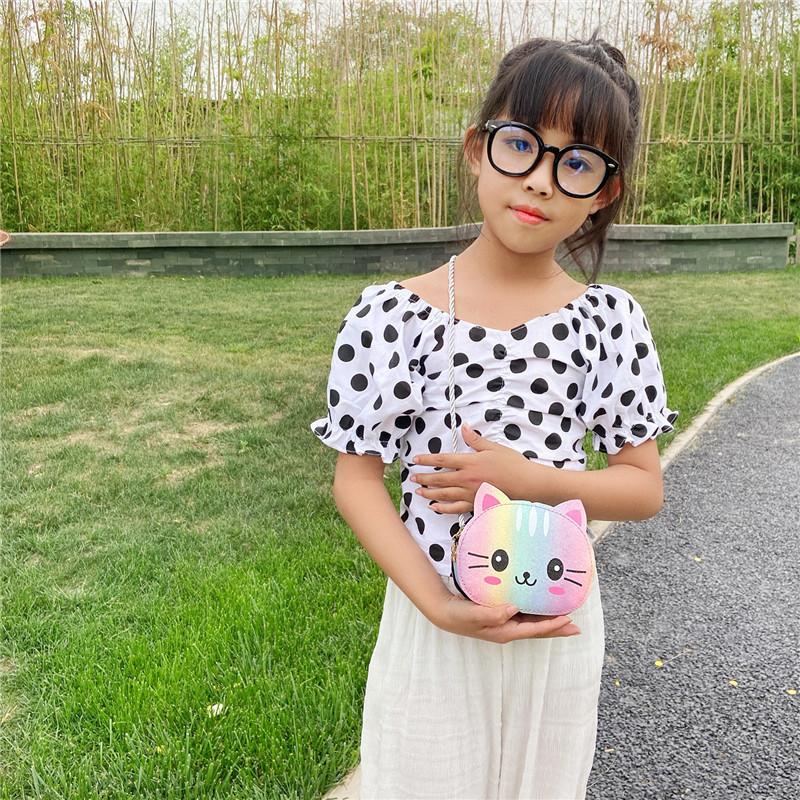 Adorable Cartoon Cat Pu Leather Mini Shoulder Bag For Kids Animal Print