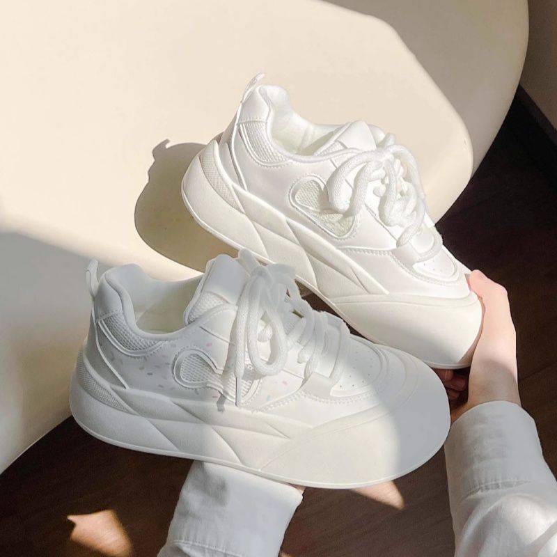 Summer Mesh Breathable Bread Shoes Women's New Platform White Shoes Original Niche Versatile Sports Board Shoes