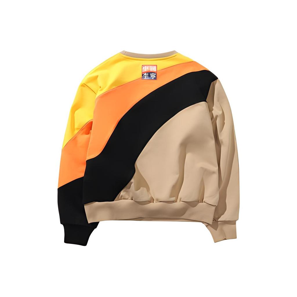 Li-Ning 2019 New York Fashion Week Show Collection Color-Block Pullover Long Sleeve Crew Neck Sweatshirt Men Sweatshirt Fragrant-Apricot AWDP727-2