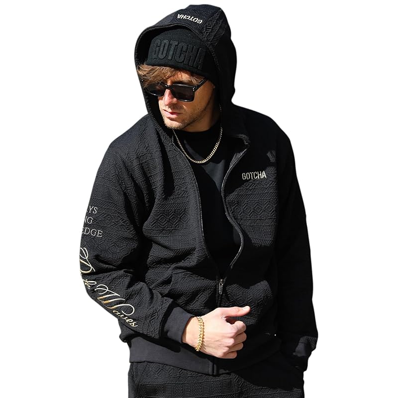 

[Gotcha] blister jacquard full zip hoodie men s ladies sweatshirt 243G1301 black M