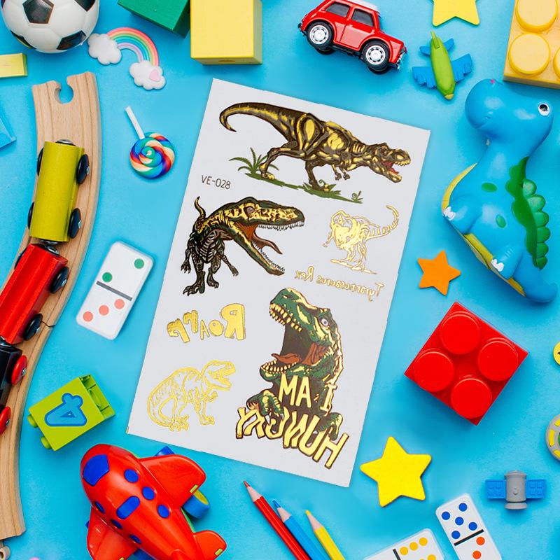 Metallic Cartoon Dinosaur Tattoo Stickers for Men and Women - Face and Arm Designs